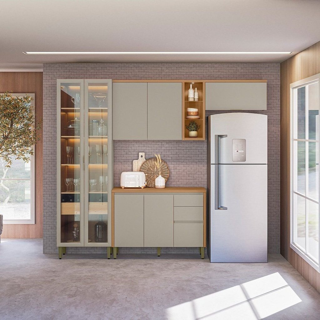 Conjunto Cozinha Completa Modulada 4 Peças MDF Allure Marrom/Jequitibá/Gris Fosco 4