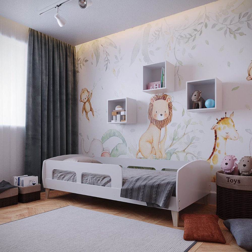 Cama Montessoriana Solteiro Jardim Com Protecao  Branco