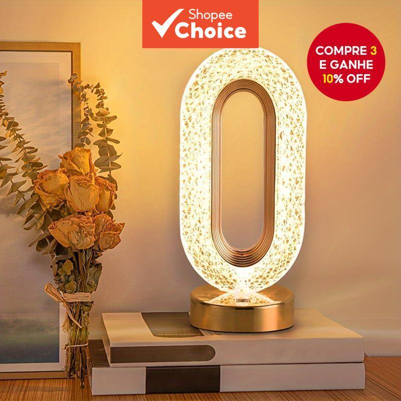 Candeeiro De Mesa Luxuoso Crystal Touch – Cabeceira Acrílico Com 3 Temperaturas De Cor , LED Regulável Para Decoração De