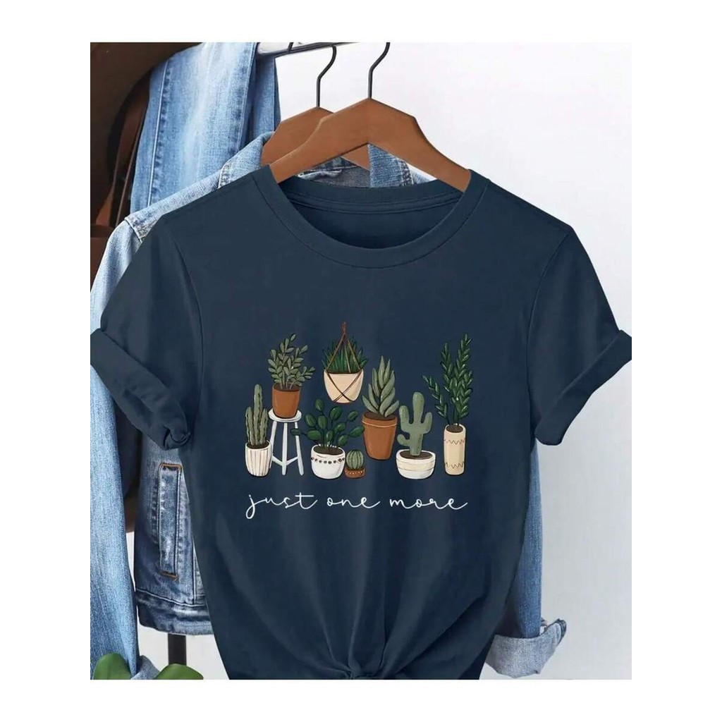 Camiseta Feminina T-Shirt Estampa Plantas Delicadas Blusinha Leve e Confortável 100% Algodão