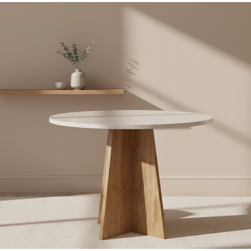Mesa de Jantar 4 Lugares Redonda Tampo em MDF Chilli Bege/Mel/Blonde