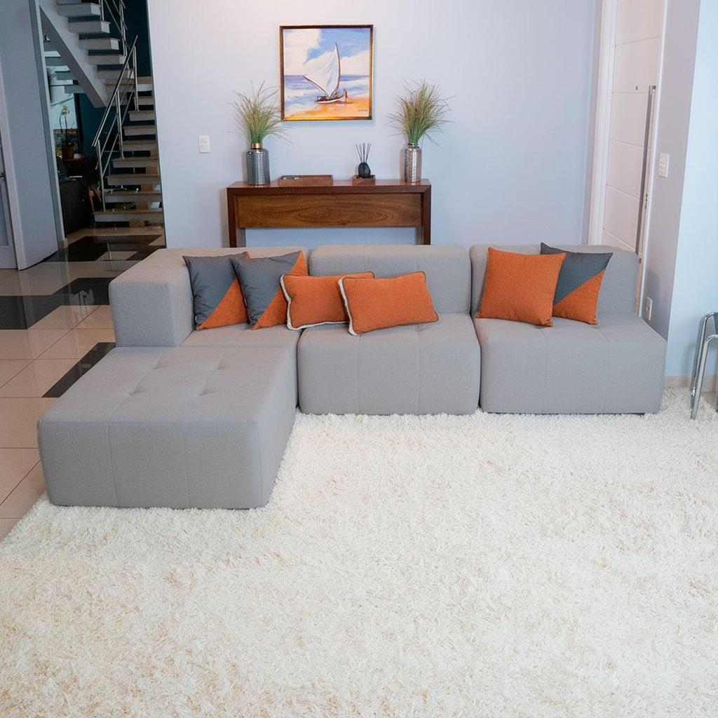 Sofá Modular Na Caixa Boucle 3 Lugares Com 1 Braço 1 Chaise