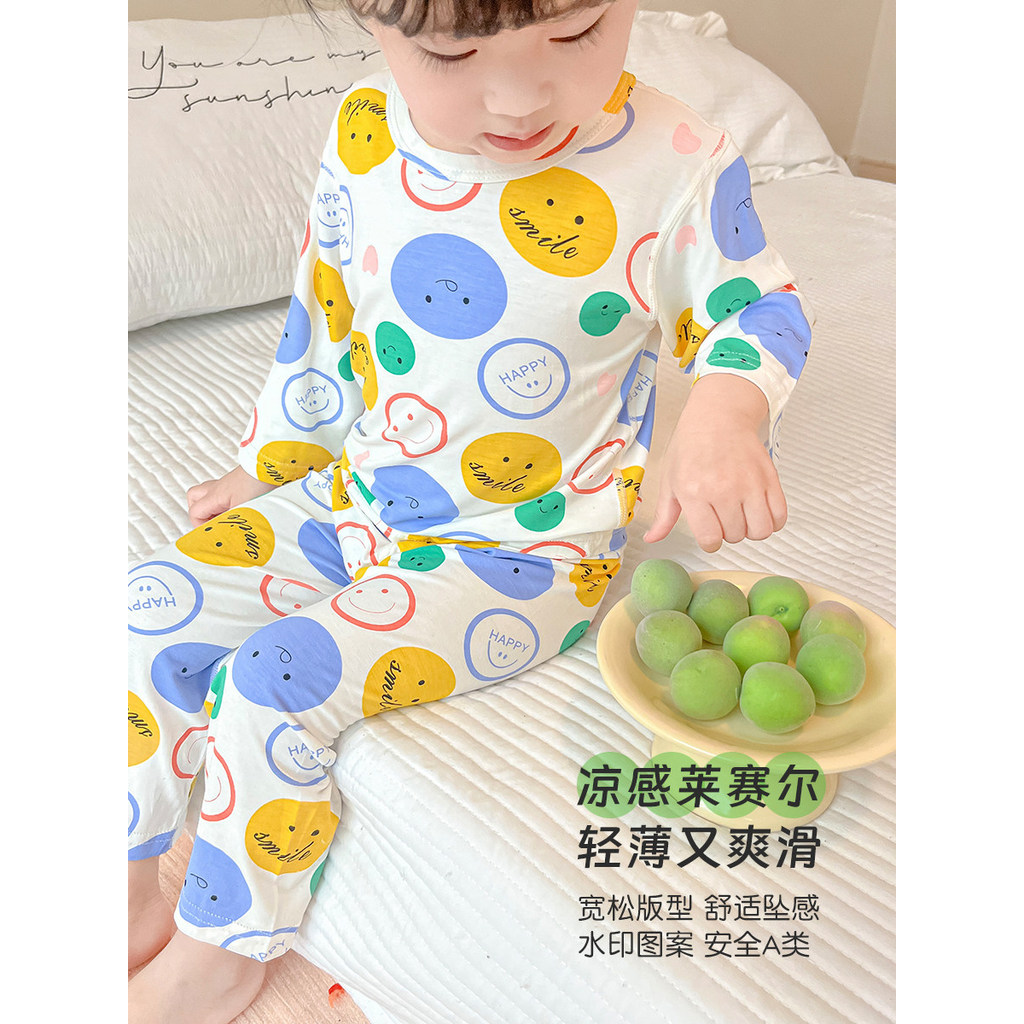 Crianças pijamas de manga comprida primavera verão gelo seda meninas Ultra-fino conjunto de roupa interior meninos bebê 