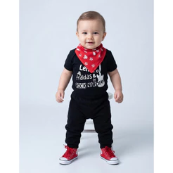 Body Bebê Temático Leite Fralda e Rock N' Roll + Lenço e Calça