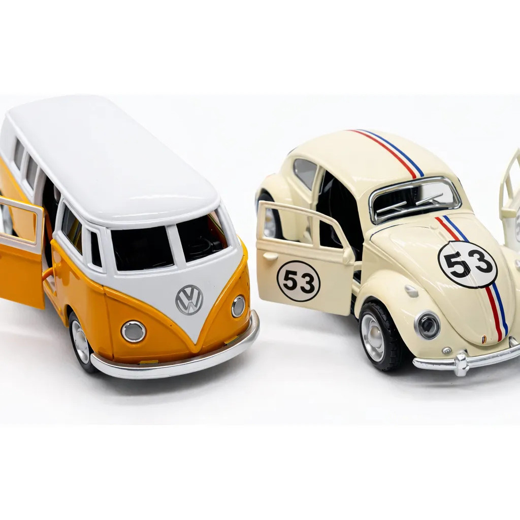 Kit Kombi Miniatura + Fusca Herbie Miniatura Coleção Metal Abre Portas e Capô Fricção Colecionável Brinquedo