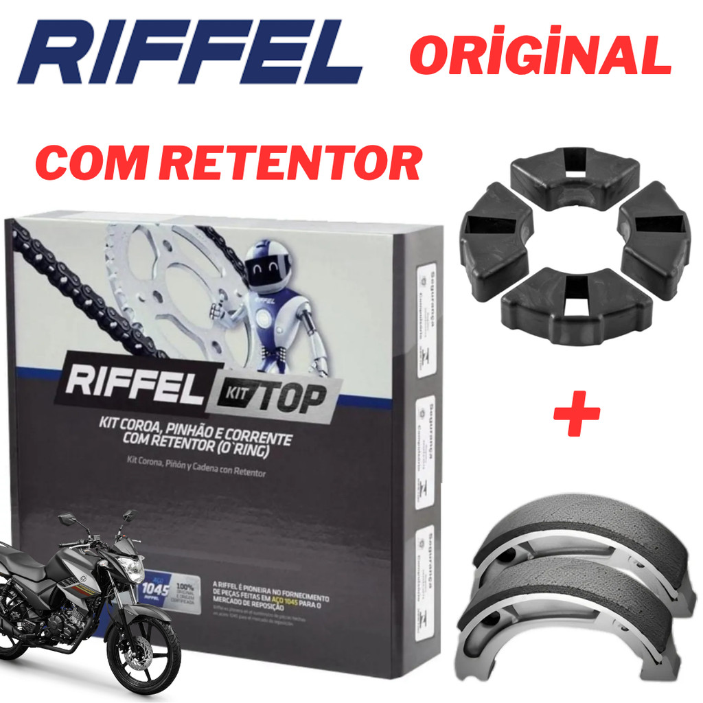KIT RELAÇÃO RIFFEL ORIGINAL  Fazer 150 2014 Até 2020 COM RETENTOR + PATINS + COX