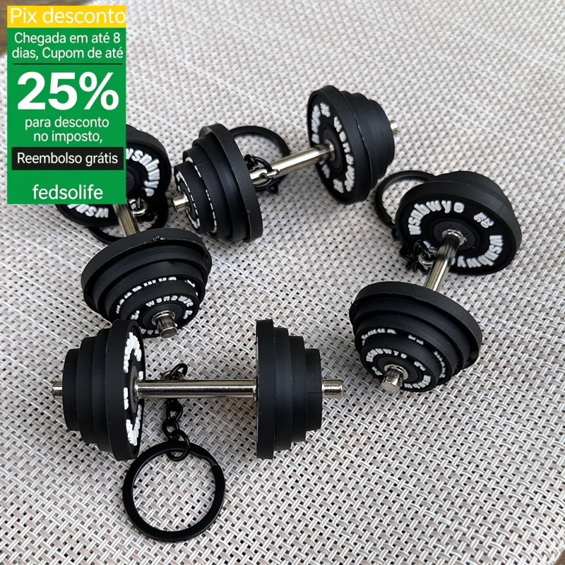 Fedsolife Chaveiro Mini Haltere 3D - Pingente Academia Fitness e Crossfit Peso Preto