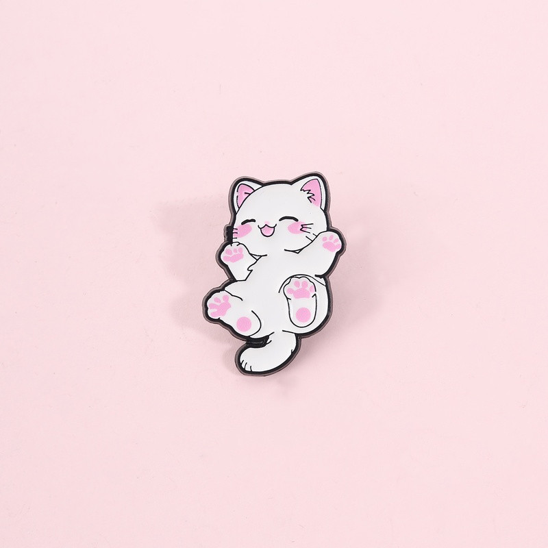 Bonito Gato Branco Broche Pinos Kawaii Rosa Pata Gatinho Emblemas De Metal Mochila Roupas Jóias Presente