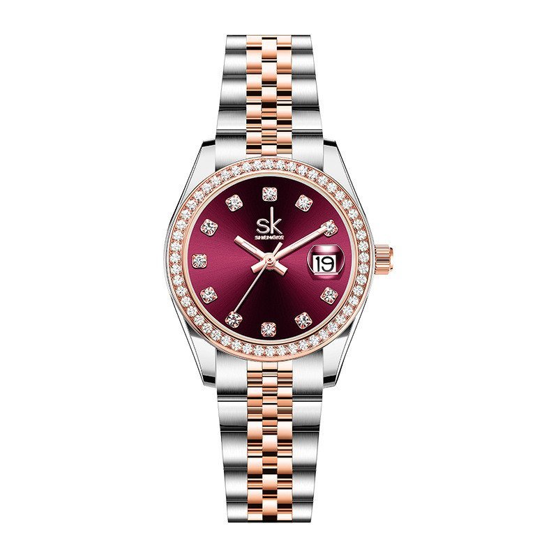 Relógio feminino SK, luxo discreto de nicho, relógio feminino estilo log, relógio com pulseira de aço, relógio feminino 