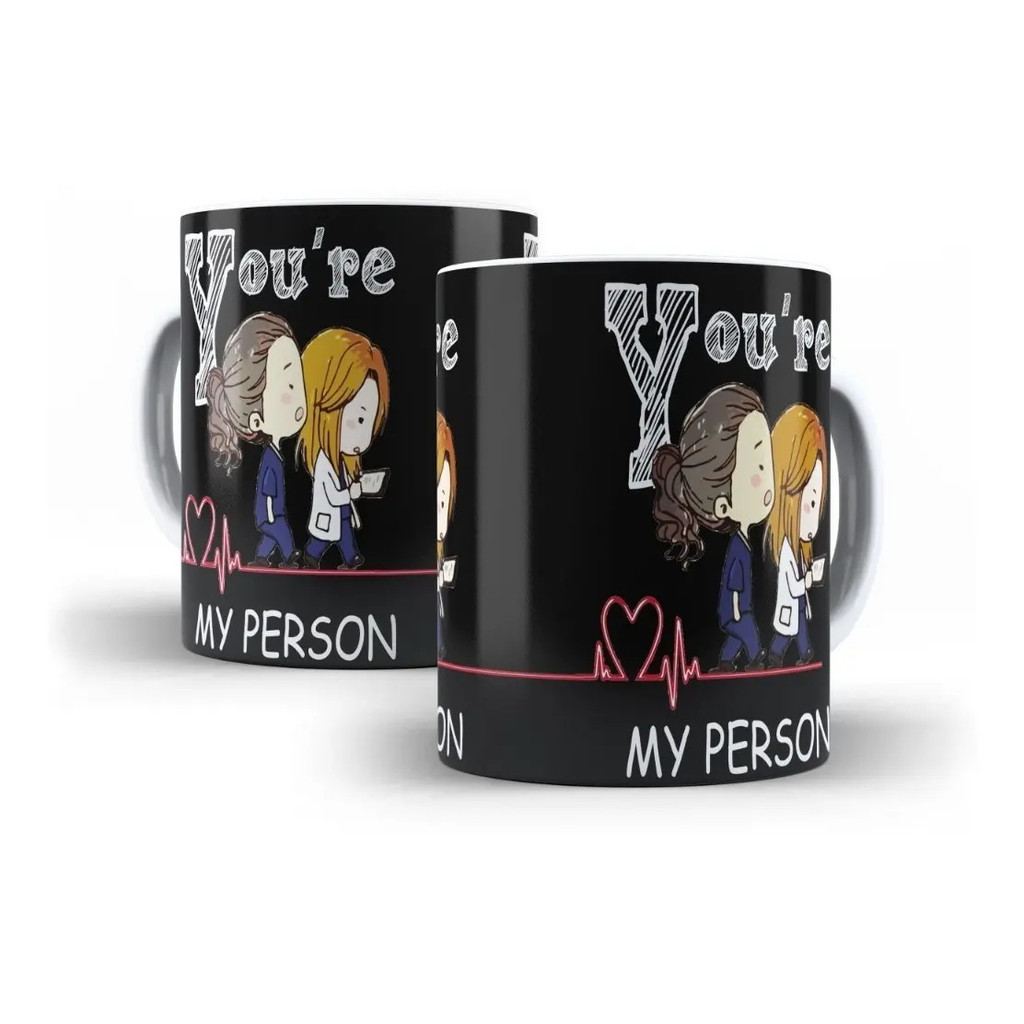 Caneca Porcelana Grey's Anatomy You Are My Person Mertina Preta 325ml Para presente Criativo Aniversário Amigos
