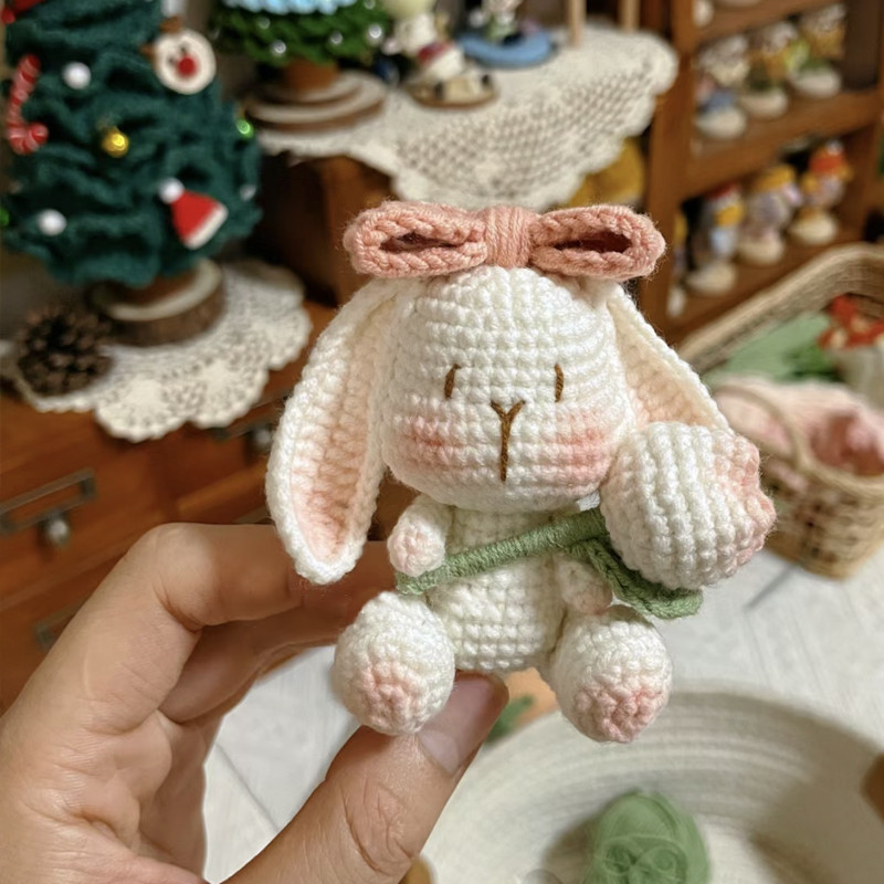Aliviar o tédio puro tecido à mão tulipa coelho de orelhas caídas avó grade boneca diy pacote de Material crochê chaveir