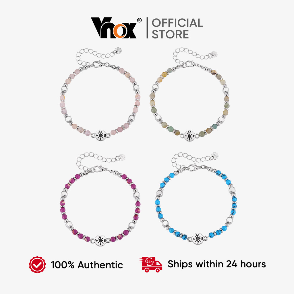 Pulseira De Contas Vnox Boho Compass Para Mulheres E Homens , Pedra Natural Empilhável Ajustável Amizade Joia Presente