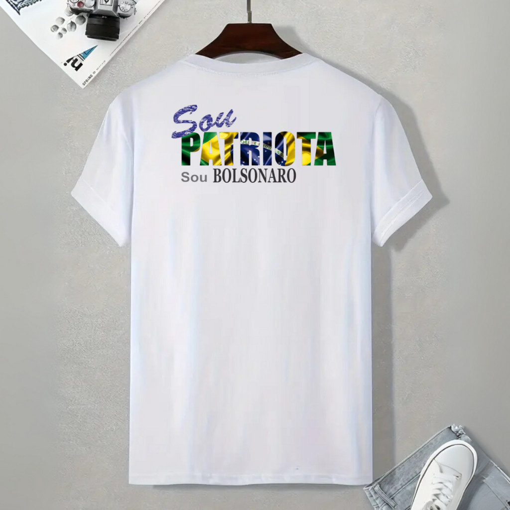 Camisa Bolsonaro Presidente do Brasil Masculina DTF SOU PATRIOTA SOU BOLSONARO SOU BRASILEIRO