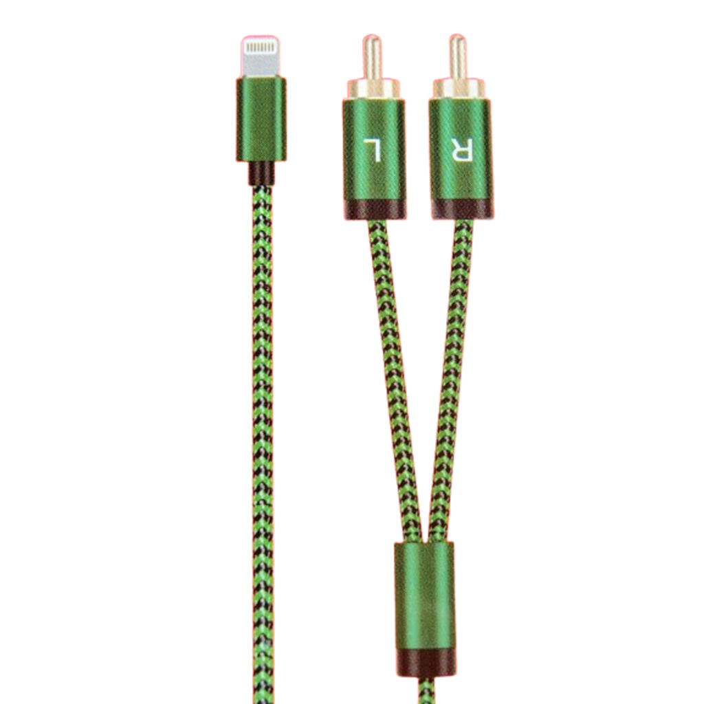 Cabo Compatível Iphone Lightning x RCA 2 Vias 1M Adaptador 8 Pinos Apple x 2 RCA Áudio Stéreo