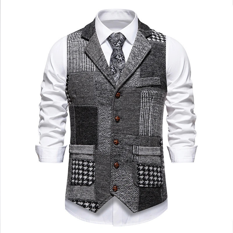 Colwao Verde Masculino Colete Tweed Xadrez Fino Ajuste Lapela Terno Espinha De Peixe vintage Para Padrinhos De Casamento
