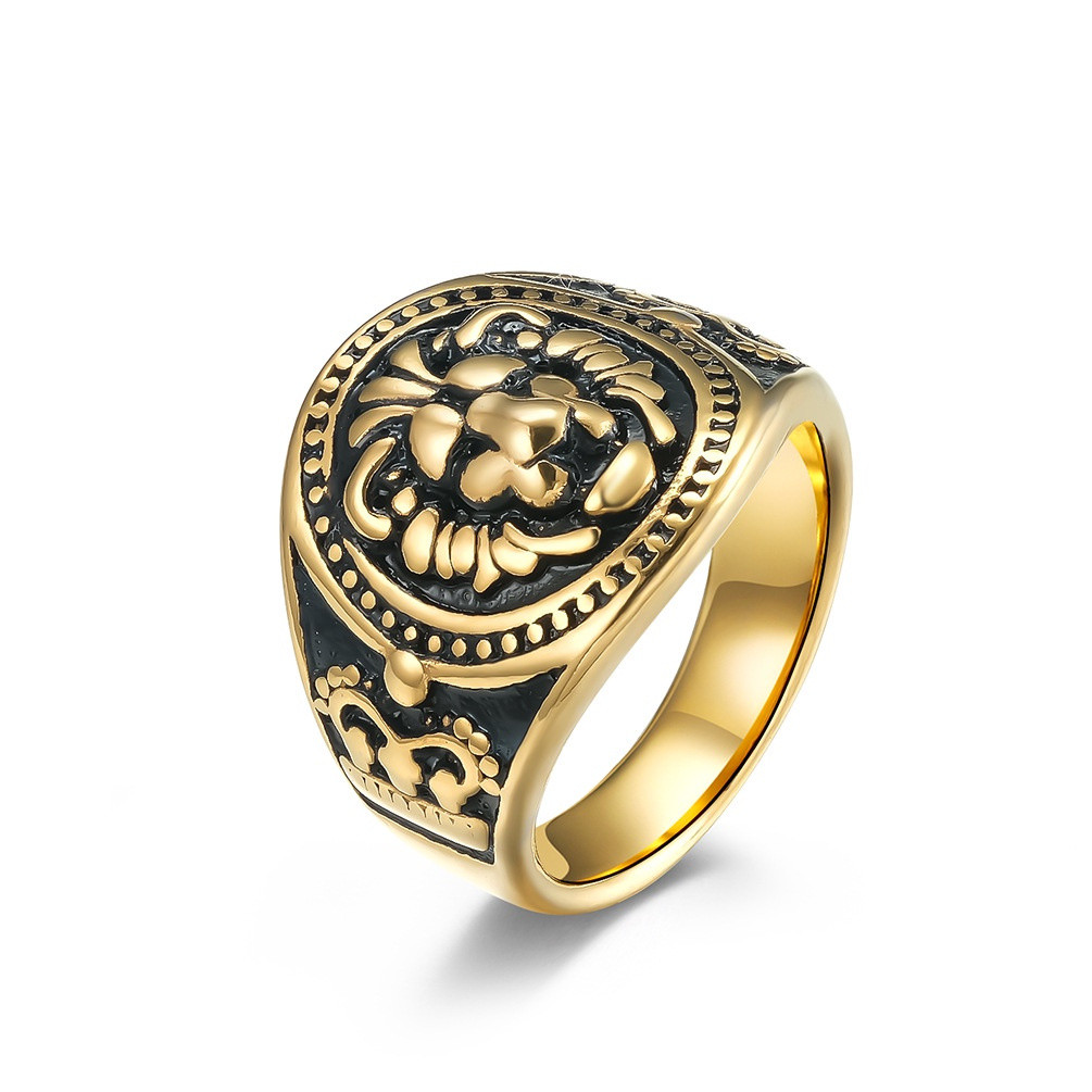 Anel Masculino Retrô De Aço Inoxidável Cabeça De Leão Jóias Masculinas Ouro