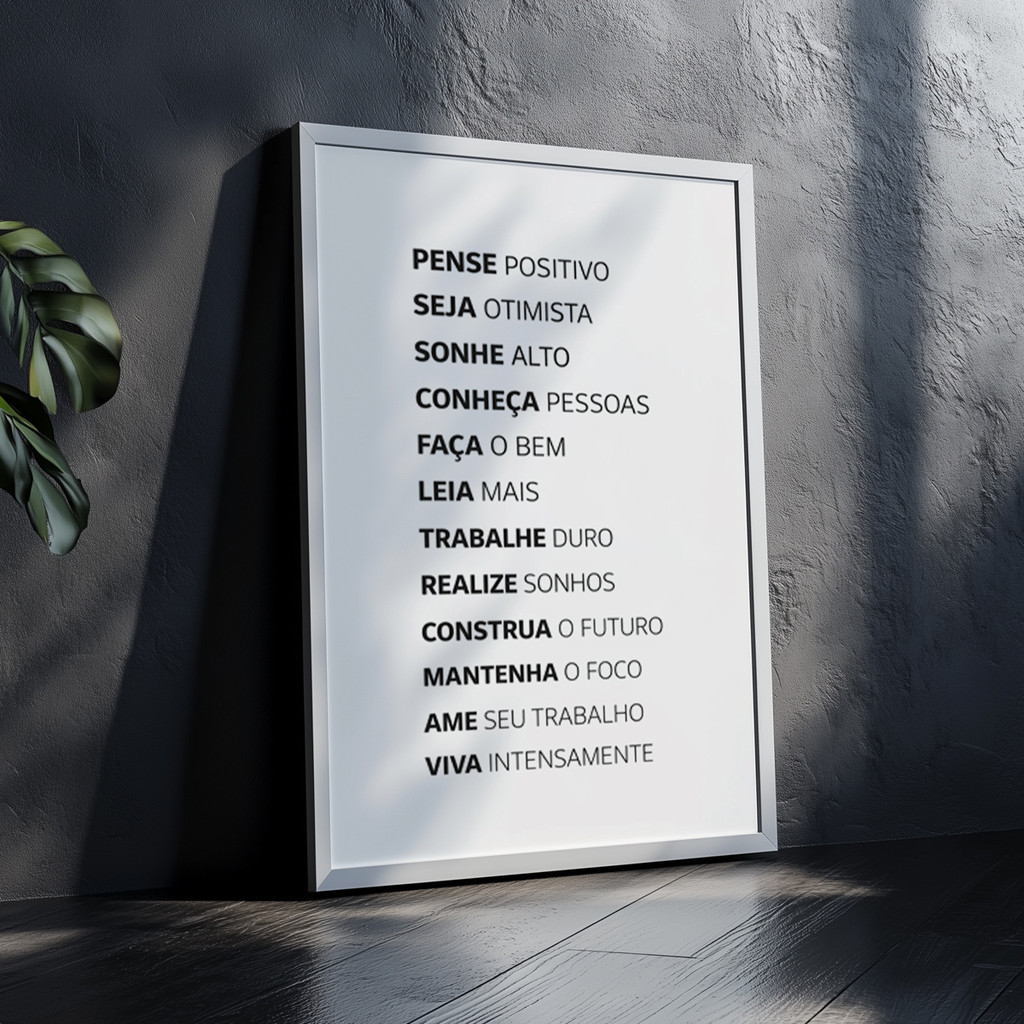 Quadro Com Moldura Pense Positivo Frases Motivacionais Otimismo Sucesso Foco Vida