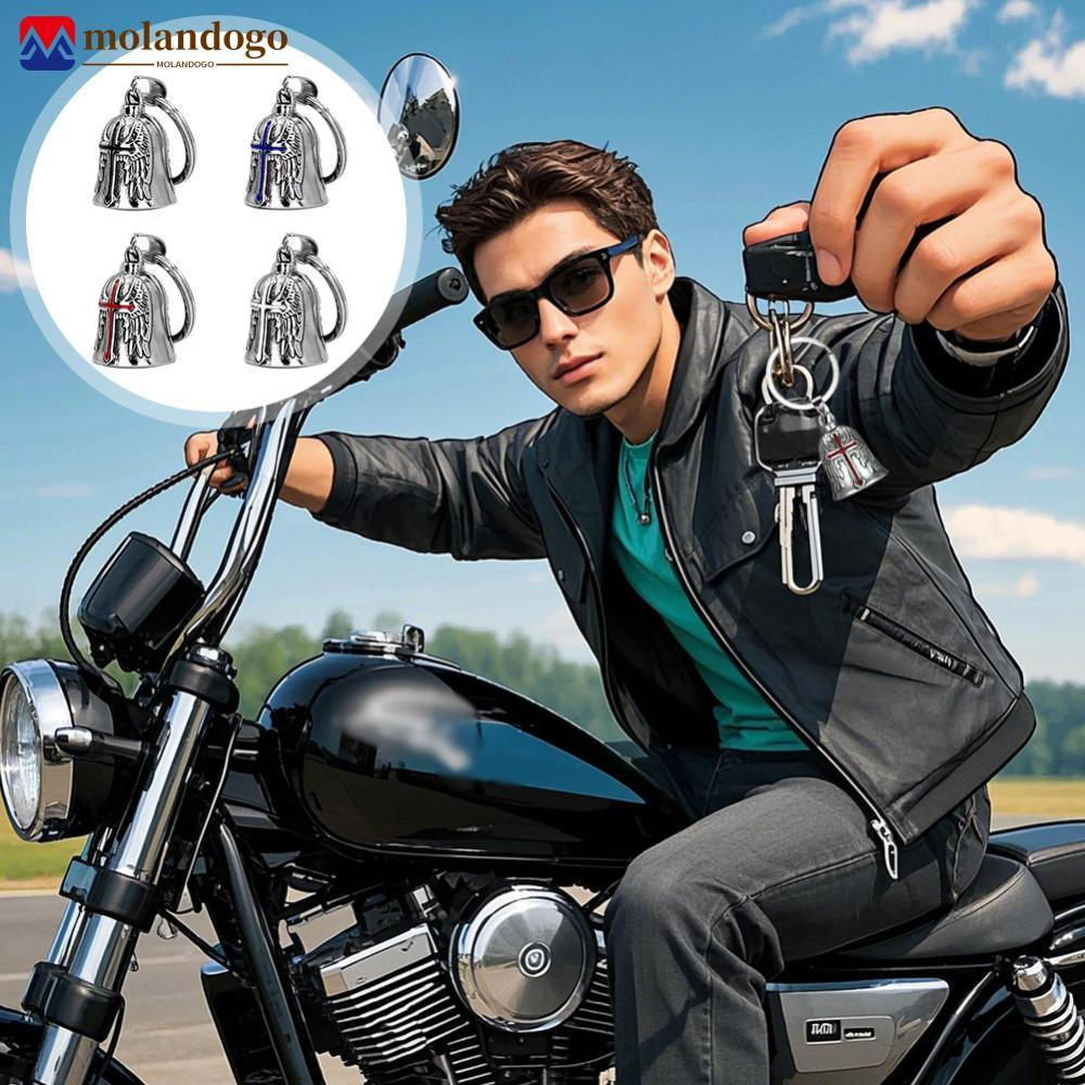MOLANDOGO Moda Cruz Guardião Asas De Anjo Sino Da Motocicleta Chaveiro Masculino Motociclista Cavaleiro Sorte Jóias Aces