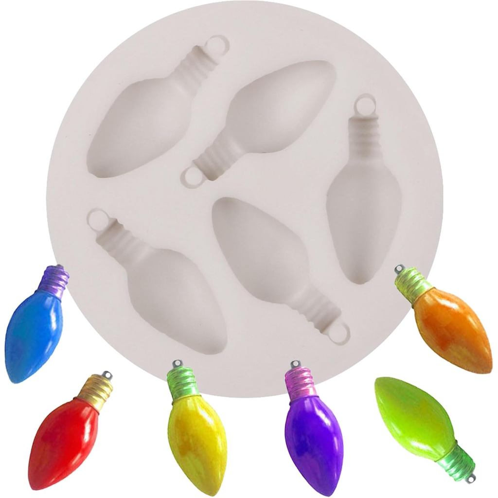 Moldes de Silicone para Fondant em Forma de Lâmpada 3D, Moldes de Chocolate em Forma de Lâmpada de Natal, Moldes de Chav