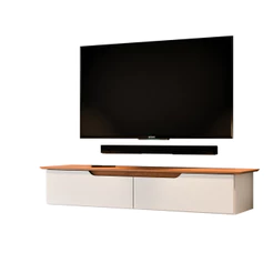 Rack Suspenso de Parede Eros Para Sala TV 60 Polegadas 2 Portas Basculantes Off White com Freijo