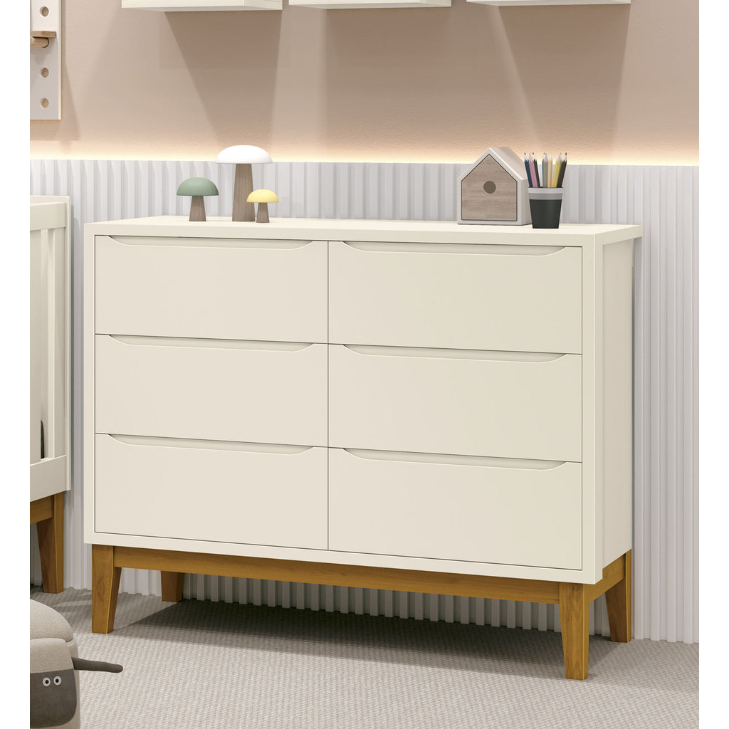 Cômoda Organizadora 6 Gavetas Classic New Para Quarto Bebe Infantil Areia Fosco com Madeira Reller