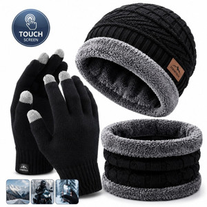 Kit Inverno Touca Forrada + Luva Touch Screen + Cachecol Gola Quente Unissex Frio Masculino Feminino