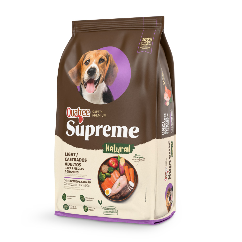 Ração Quatree Supreme Cães Adultos Light Castrados Raças Médias e Grandes 15Kg