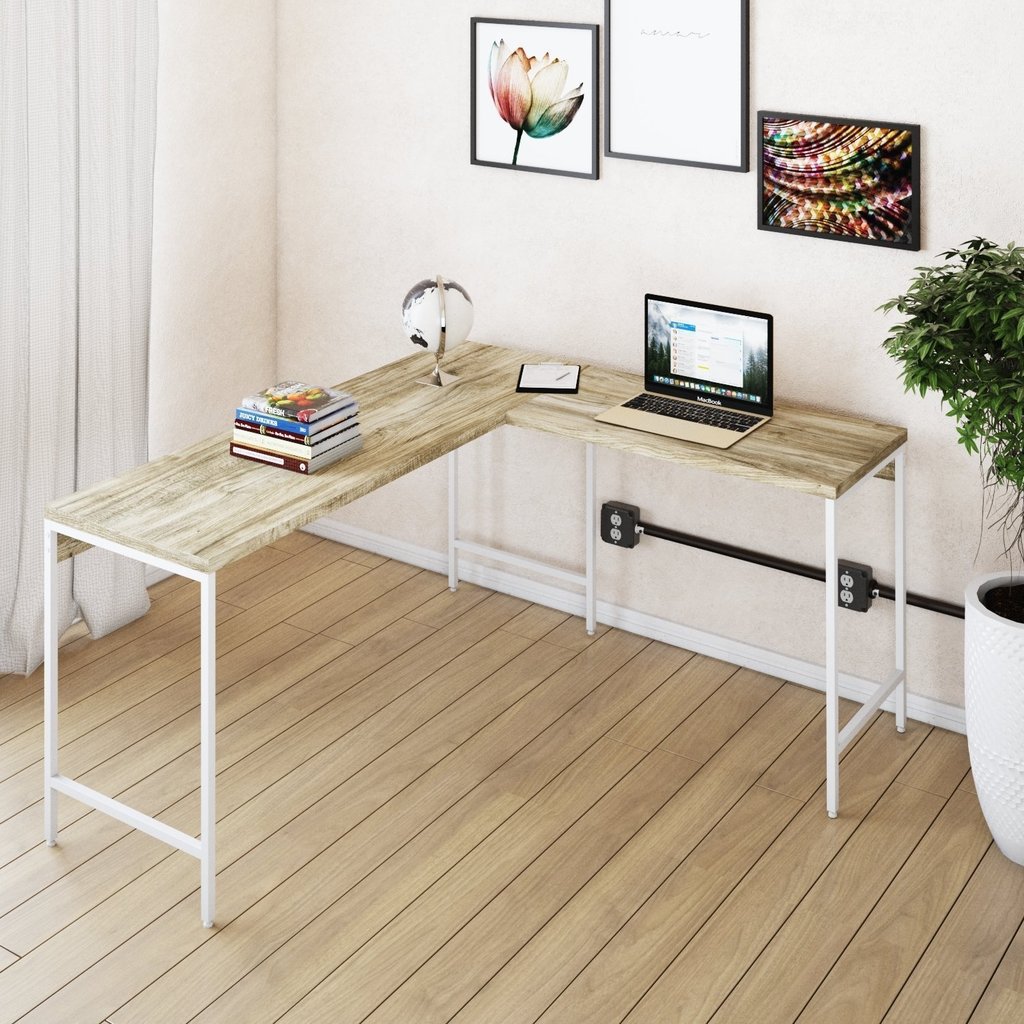 Escrivaninha Mesa Escritório em L Estilo Active 150cm Industrial Yescasa Carvalho/Branco