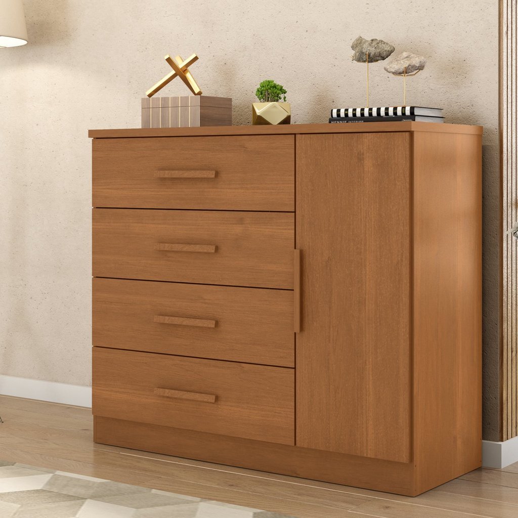 Cômoda Sapateira Genova Plus 1 Porta 4 Gavetas Marrom/Cinamomo Cinamomo