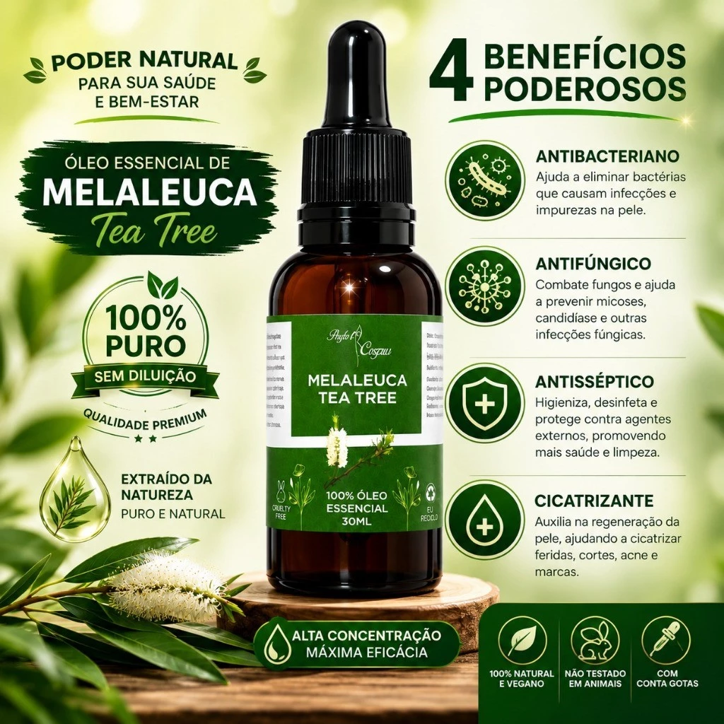 Kit 3 Óleo Essencial Melaleuca Tea Tree Puro 30ml - Acne Pele Cabelo Unha Aromaterapia Candidíase — imagem 1