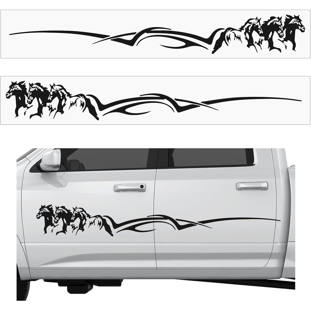 2 Pcs Horse Trailer Decals 63.5 x 8.5 Inch Self-Adhesive Car Side Body Stickers Black Vinyl Running Horse Graphic Decals
