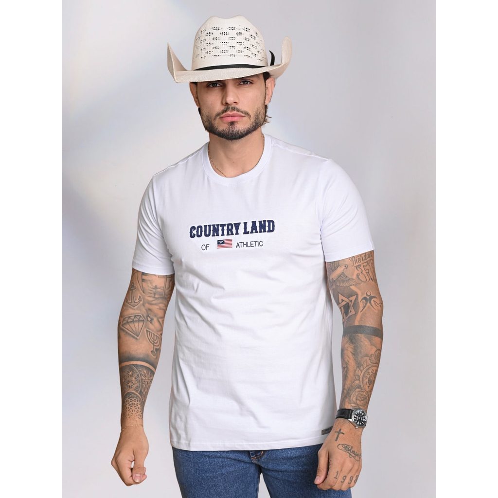 Camiseta Masculina Gola Redonda Lisa Estampada Bordada Country Casual Dia a Dia Festa Presente