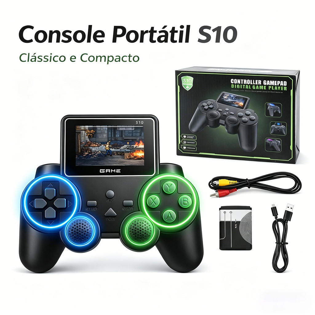 Console Portátil S10 com Tela e 520 Jogos Clássicos Retrô