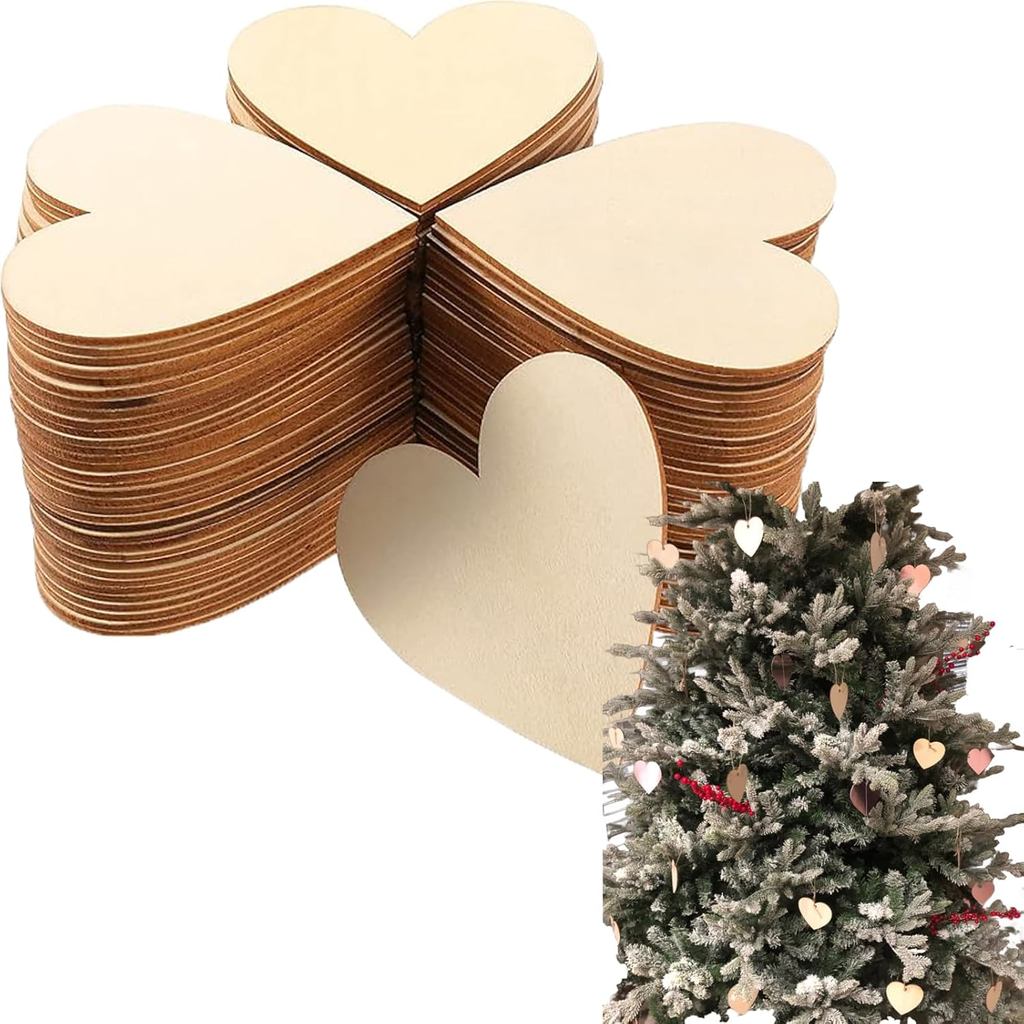 KEILEOHO 100 PCS 3 Inch Wood Heart Cutouts, Unfinished Wood Hearts, Plain Wooden Hearts Blank Heart Shaped Wooden Slices
