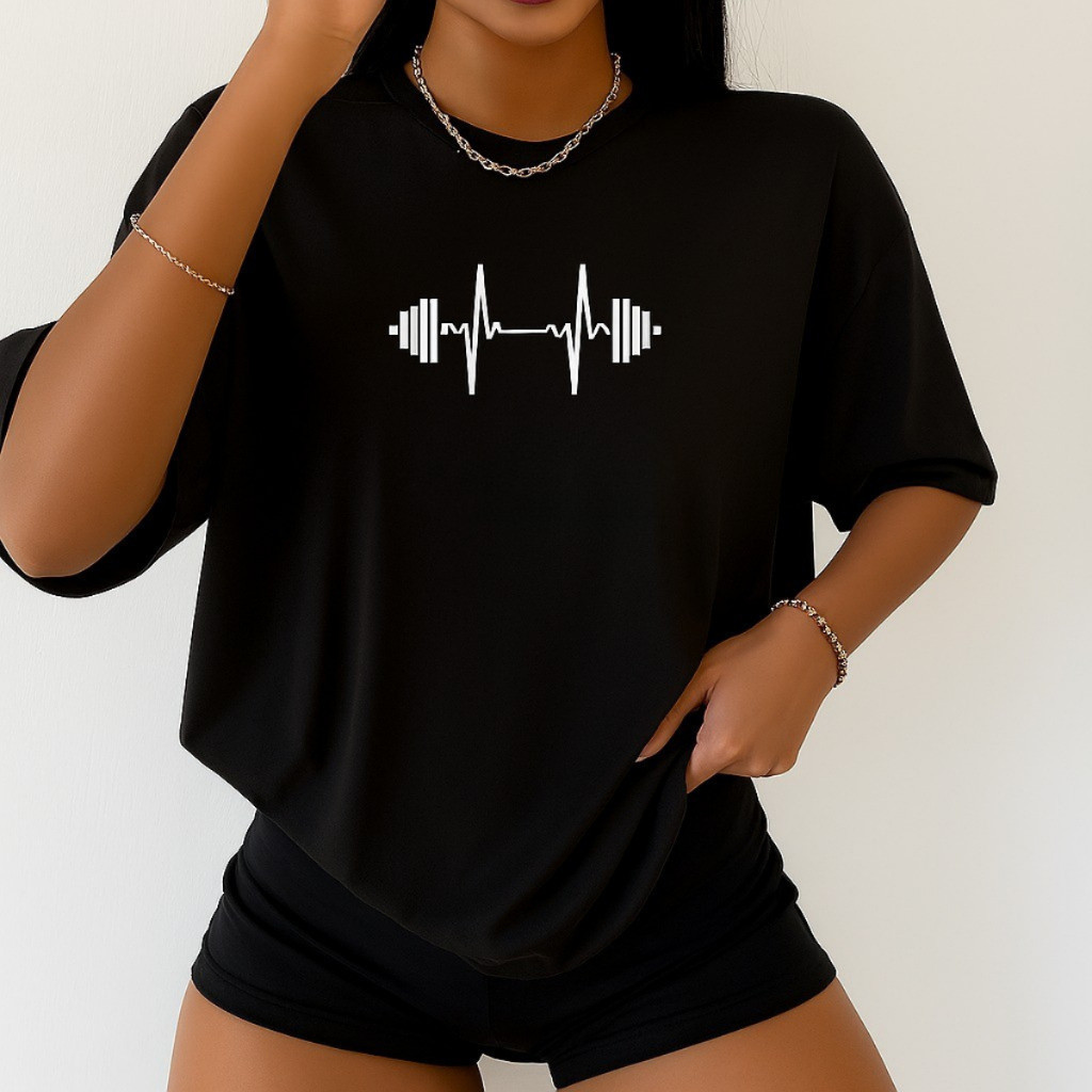 [Camiseta Premium em Algodão Puro]SISI Camiseta Oversized Blusa Feminina Estilosa Batimento Peso Academia Treino