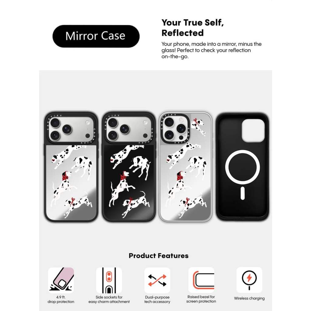 CASECASE X Dálmata Capa Preta E Espelhada Prateada Com Sucção Magnética Para IPhone 17 Air 16 15 14 13 12 Pro Max Plus T