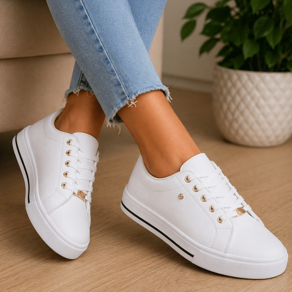 Tênis Casual Confortável Feminino Super Estiloso Branco Preto Urbano Confortável Tendência Promoção