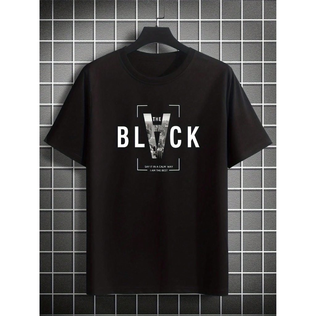Camiseta Streetwear Masculina ALL BLACK Verão Camisa 100% Algodão Estampada Casual