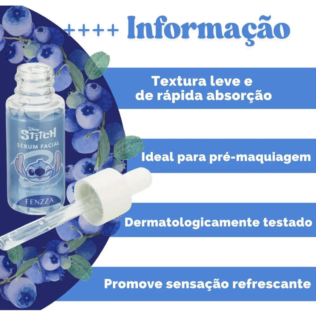 Detalhes do Sérum Facial Disney Stitch by Fenzza 30ml - Niacinamida Hidratação e Controle de Oleosidade