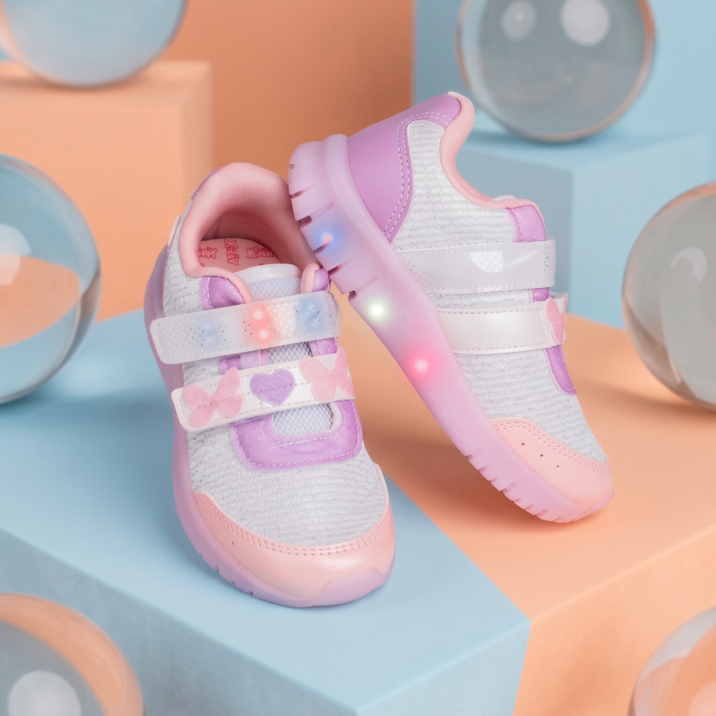 Tenis Infantil Menina Kidy Light Fun Escolar Conforto Leve Luz Led Estilo Moderno Casual Leve