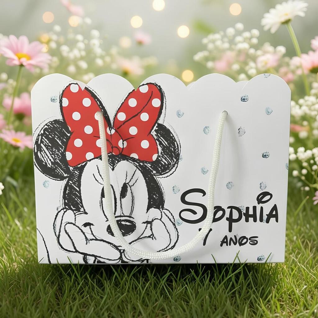 Kit Sacolinha Sacola Papelaria Personalizada Minnie Sacolinha de Lembrancinha Caixinha para Festa