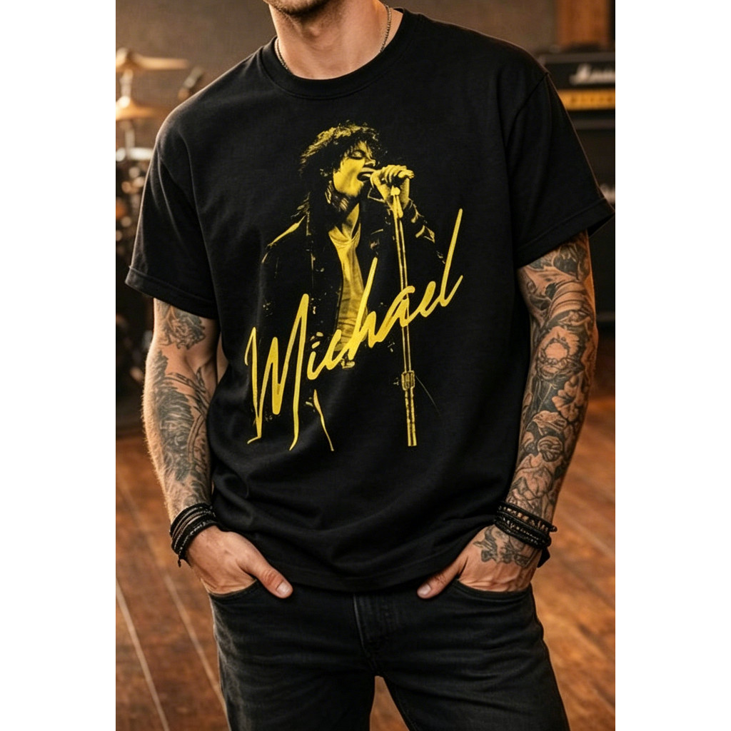 Camiseta Unissex Oversized Plus Size Feminina Masculina Michael Jackson Cantando Amarelo   Estampa Vintage Streetwear