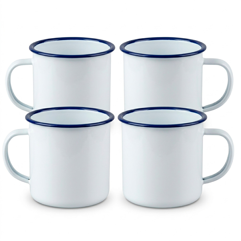 Kit 4 Canecas Esmaltada Agata Branca 240ml N8 Xicara Cafe Cha Retro Fazenda Decoracao Milla Grande