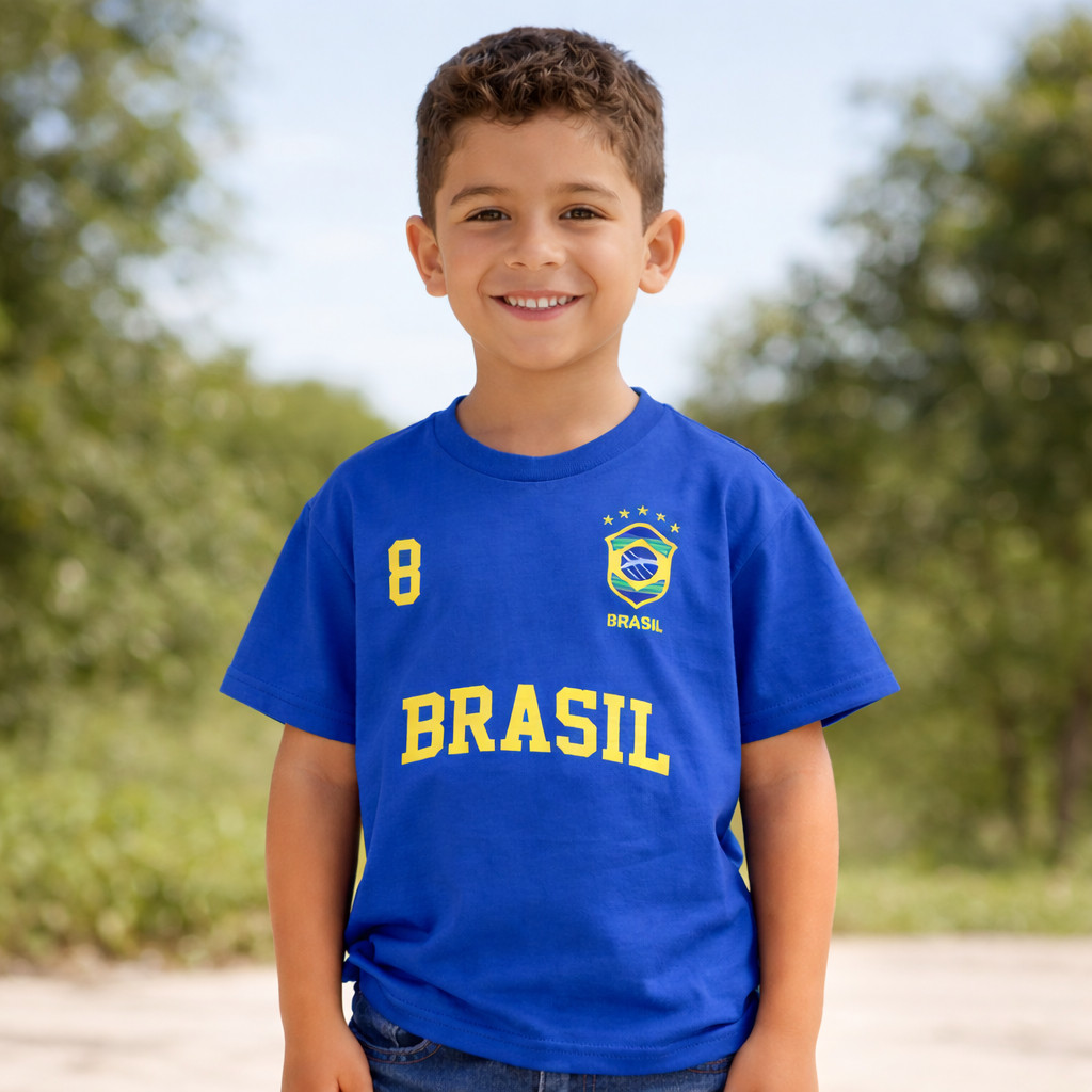 Camisa Infantil do Brasil Camiseta Blusa Torcida Copa do Mundo T-shirt 100% Algodão Premium