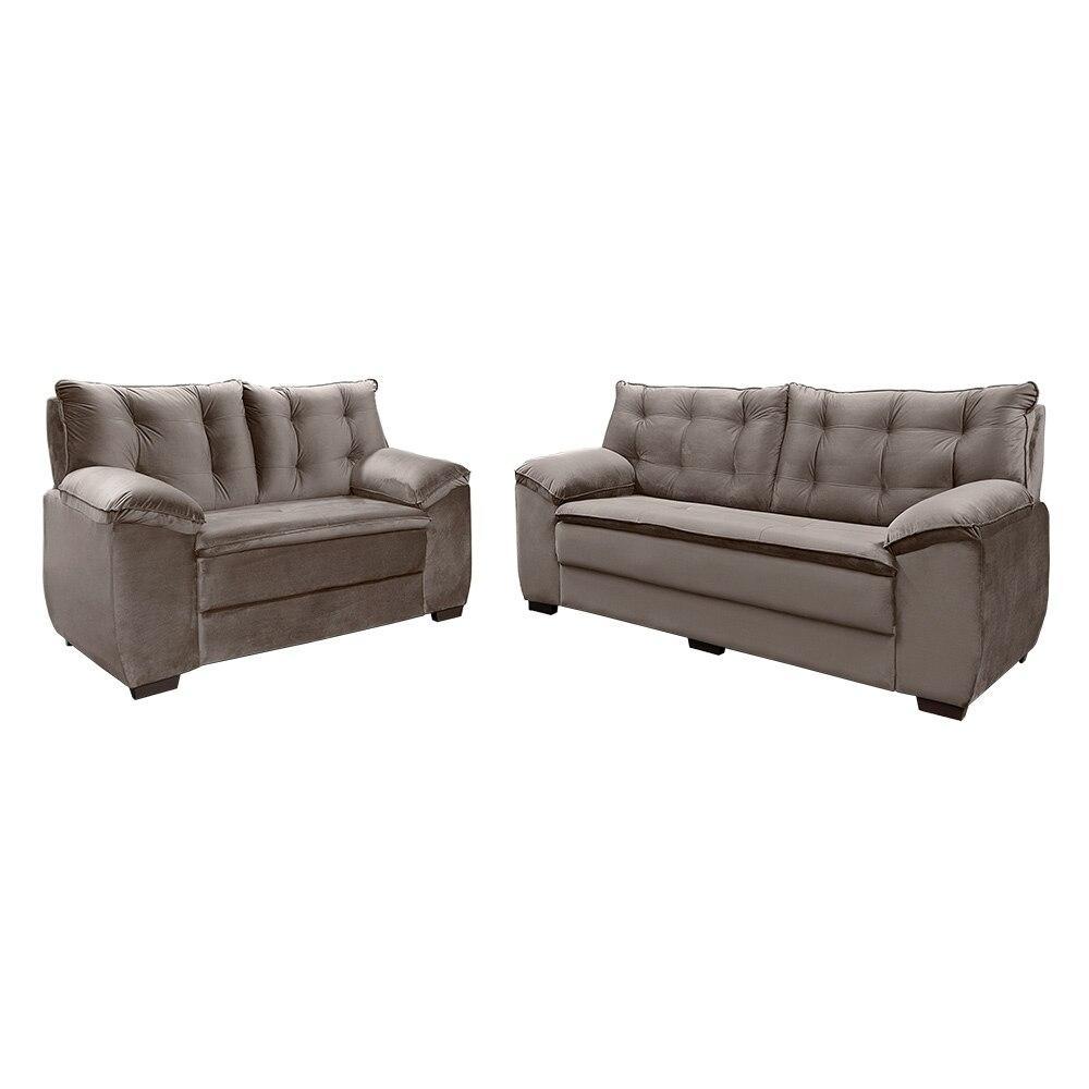 Conjunto Sofá Dubai 147cm Veludo 220 Amêndoa - Lucca