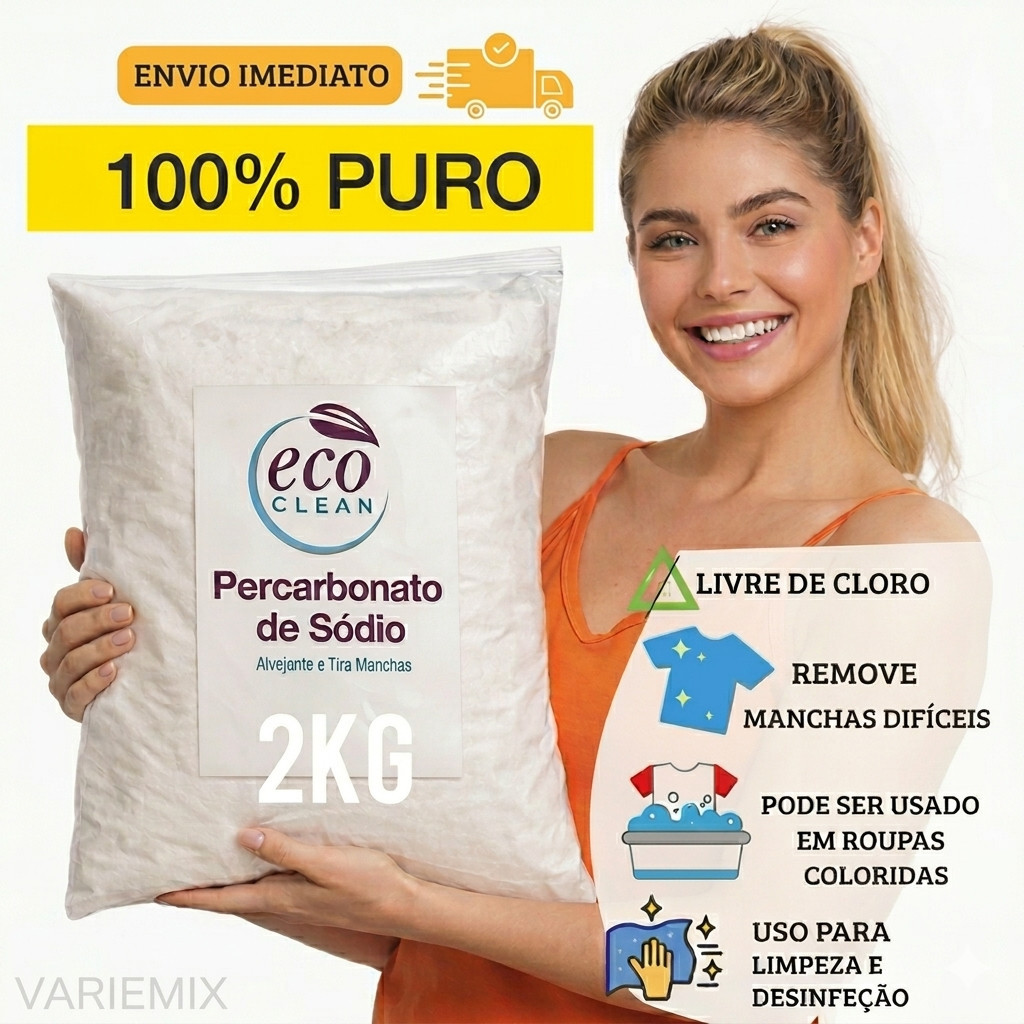 Percarbonato De Sódio 100% ECO CLEAN Tira Manchas limpeza clareador