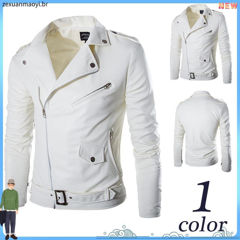 Jaqueta de couro slim fit masculina/jaqueta com zíper para motocicleta/casaco casual para primavera/outono/inverno