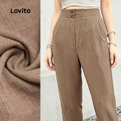 Lovito Elegante Calça Feminina com Botão e Zíper Calça Cáqui Primavera/Verão L183ED1035