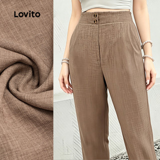 Lovito Elegante Calça Feminina com Botão e Zíper Calça Cáqui Primavera/Verão L183ED1035
