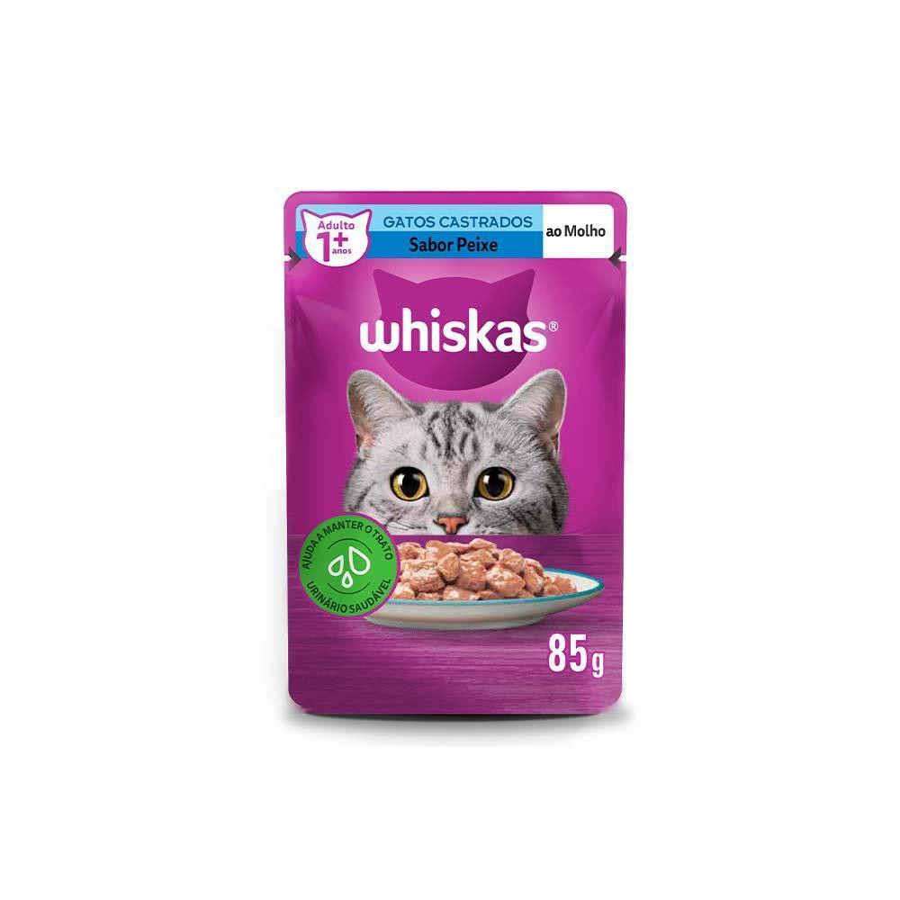 Ração Úmida Whiskas Sachê Peixe ao Molho para Gatos Adultos Castrados 85g